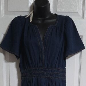 Anthropologie Navy Puff Sleeve Mini Dress